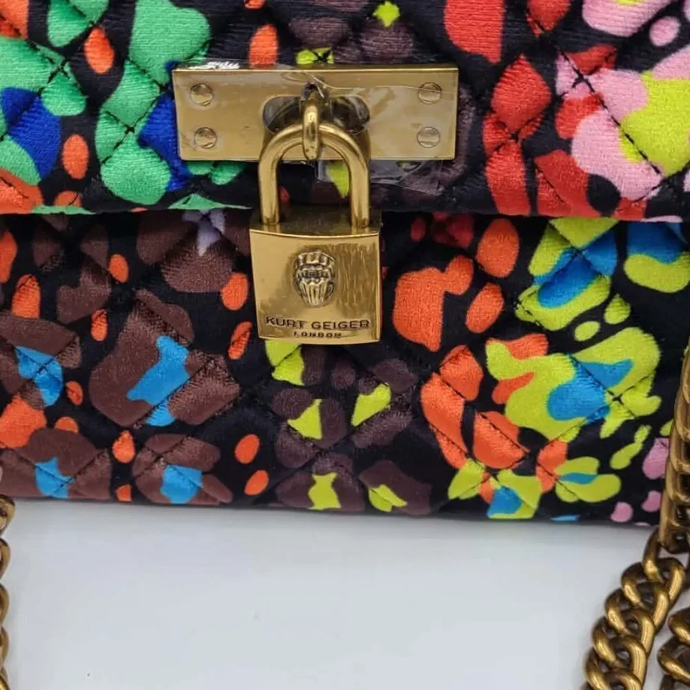 Kurt Geiger London Brixton Velvet Colorful Shoulder Bag with chain Straps NWT!